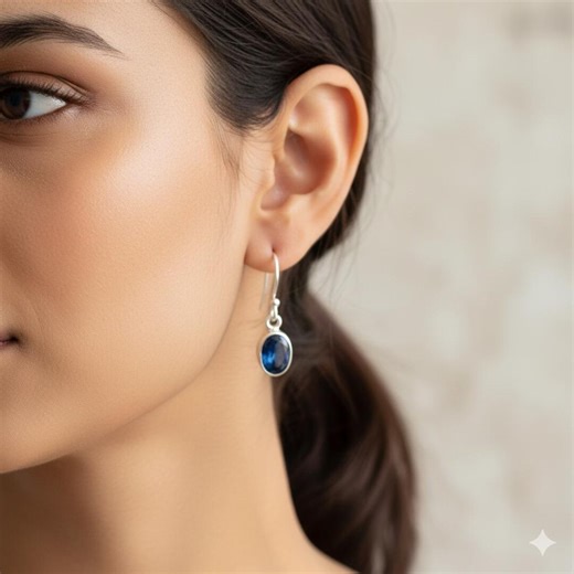 Elegant Oval-cut Kyanite Earrings in 925 Sterling Silver | 1 Inch Handmade Gem Jewelry - Etsy