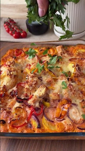 Paprika Hähnchen mit Reis aus dem Ofen | 70g Eiweiß pro Portion