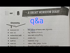 8th class English (unit -8) a short monsoon diary question and answers guide material new syllabus