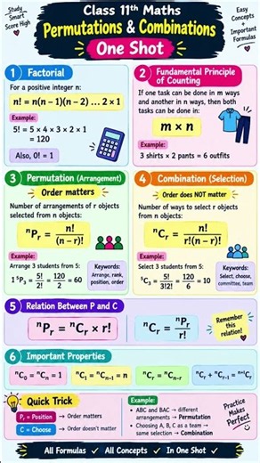Permutations & Combinations ONE SHOT 🔥 | Class 11 Maths | All Important Formulas #Shorts