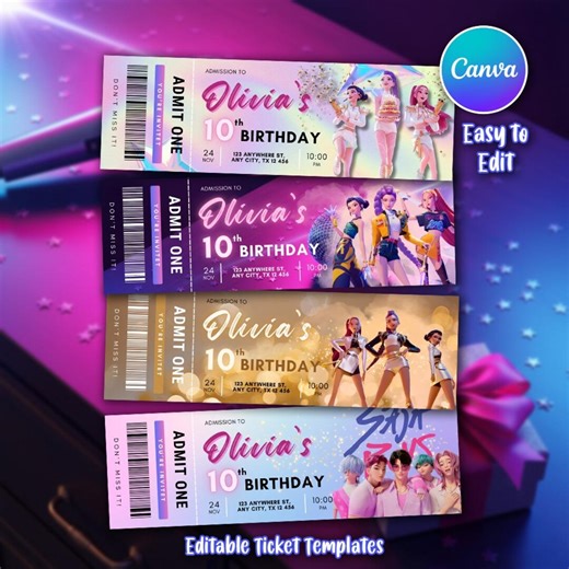 K-pop Demon Hunter Birthday Invitation, Editable Ticket Designs, Concert Style Party Pass, Digital Download, Canva Template - Etsy Australia