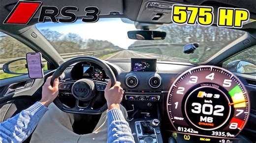 【4K60帧】第一视角：575HP 奥迪 RS3 不限速高速公路302KM/H极速狂飙 | 作者：AutoTopNL