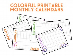 12-month Colorful Blank Calendar Printable Instant Download - Etsy Australia