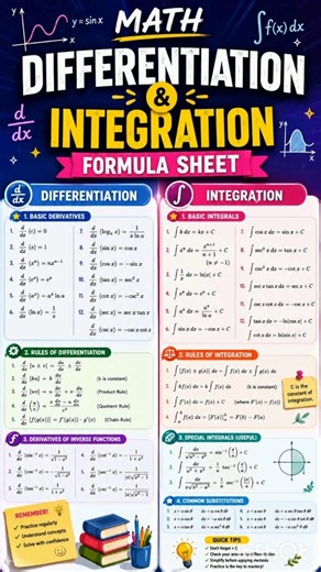 📖 Integration and differentiation Formula Sheet in 15 Seconds#Maths#FormulaSheet #JEE #NEET#Calculus