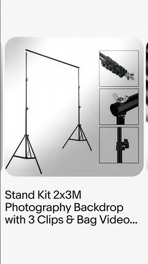 Stand Kit 2x3M Photography Backdrop with 3 Clips & Bag Video Studio Support