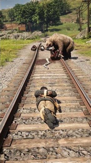 Snake Bites Grizzly Bear to Save Man and Woman on Railway! RDR2 #shorts
