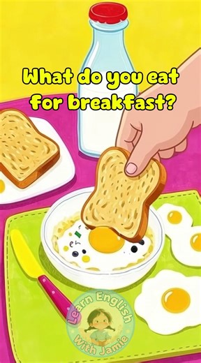 Learn simple English sentences about breakfast! Bread, eggs, fruits, porridge, milk — what do YOU eat for breakfast? Perfect for kids and beginners learning English. | Learn English With Jamie