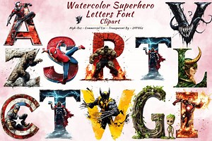 Watercolor Superhero Letter Clipart: Comic Font (PNG Digital Download) - Etsy UK