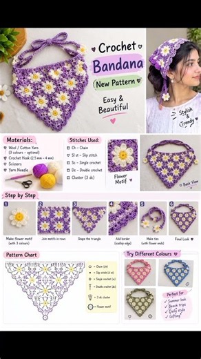 😍Crochet easy new pattern bandana 🧶👌 #crochet #crochetcrosai #diy #knittig #craft