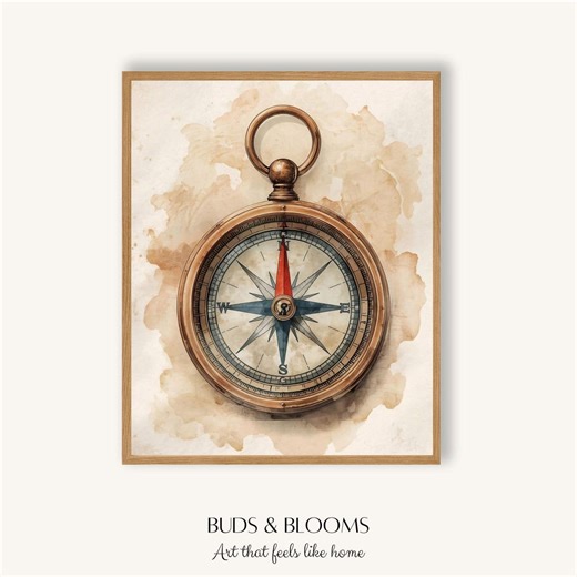 Vintage Compass Art Nursery Travel Print, Watercolor Compass Poster Digital Download Boy Room Wall Decor - Etsy
