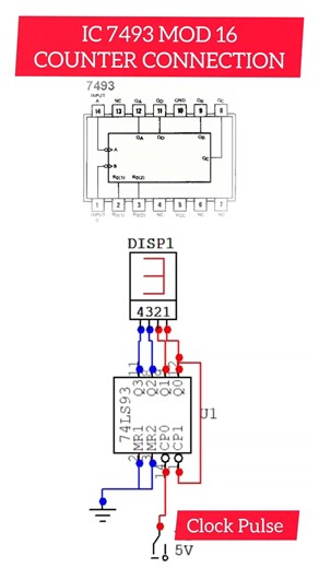 ic 7493 mod 16 counter connection #electronic #digitalelectronics #couter