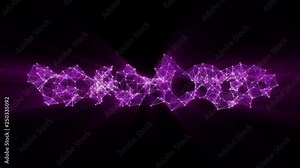 Animation of plexus network transforming to violet neon text - Thank you.