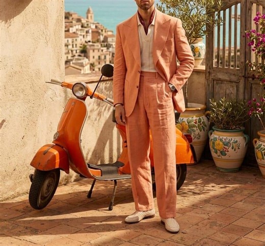 Mens Peach Linen Suit – Salmon Summer Wedding Suit – Beach Groom Outfit – Lightweight 2 Piece Suit Set – Custom Tailored - Etsy