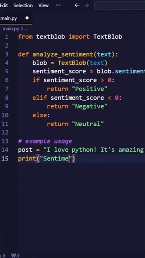 Sentiment Analysis AI in 4sec Using Python || python programming #python #shorts