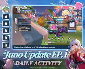 As a call! Juno is coming to ROX! 🙌🏻 Certainly, we will add a new optimized feature to ease your daily quest! Shall we go to see what's new in Episode 1?! 😘 First of all, there are 3 new things you need to know. That makes adventurers have more fun and saves time to clear your daily mission! 📖 📝 𝙈𝙞𝙨𝙨𝙞𝙤𝙣 𝘽𝙤𝙖𝙧𝙙: New step! Adventurers can accept all quest in one click and also finish your mission board quest by using a new feature to teleport to NPC immediately! 🪙 𝘾𝙊𝘾: Adventur