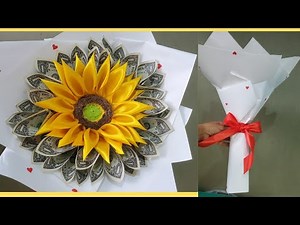 Bouquet with banknotes and sunflower