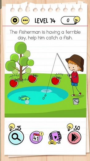 The fisherman is having a terrible day. help him catch a fish Brain Test Level 74