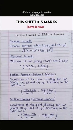𝚋Formula sheet of Co-ordinate geometry (Section & distance Formula)📚
