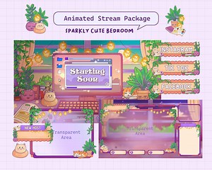 Sparkly Cute Bedroom Stream Overlay | Cute Cozy Twitch & Youtube Streaming Package | Animated Stream Overlay Package | Vtuber Stream Asset - Etsy