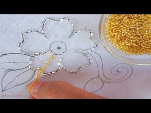 Beads Work, beaded hand embroidery design with pearl, beads flower embroidery tutorial