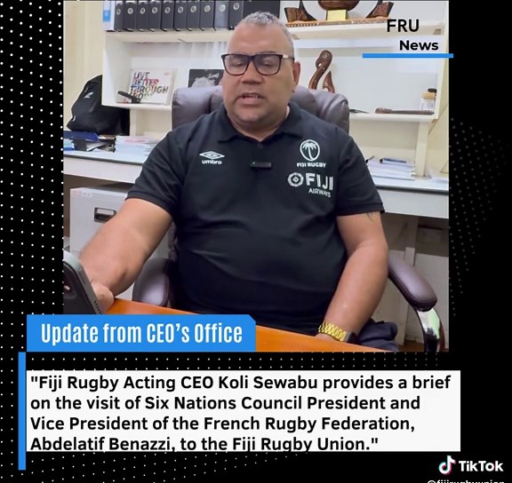 🎥 Update from the CEO's Office | Fiji Rugby 🏉 Acting CEO Koli Sewabu shares key updates and insights on recent visit from the Six Nations Council President and French Rugby Federation Vice President, Abdelatif Benazzi. #FijiRugby #FRUUpdate #CEOBriefing #GrowingTheGame