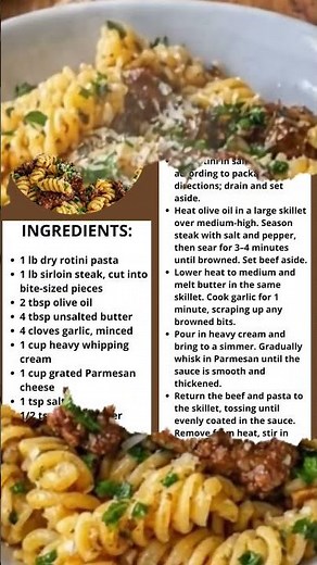 Beef and Rotini in Garlic Parmesan Sauce #pasta #recipe