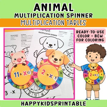Multiplication Spinner Craft Times Tables Grades 2-4 | Animal Math