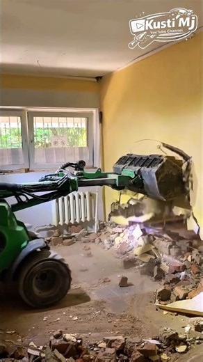 Powerful Mini Excavator Demolishes Interior Wall in Seconds | Satisfying Renovation.