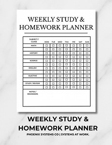 Weekly Study & Homework Planner Printable Student Weekly Schedule Academic Planner PDF - Etsy Australia