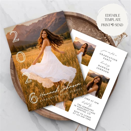 Graduation Party Invitation | 2026 Modern Photo Card Grad Announcement Editable Template Printable Digital - Etsy
