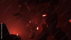 Futuristic red looping and rotating tunnel animation