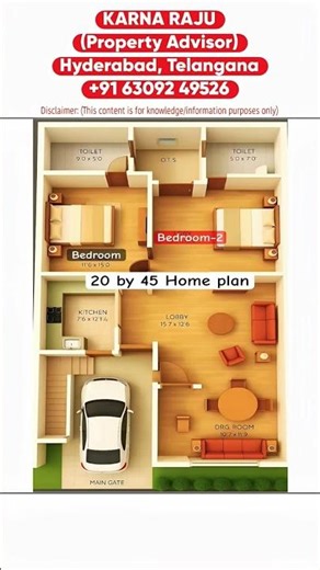 🏠 20×45 House Plan | 2BHK with Car Parking | Perfect Small Plot Home Design