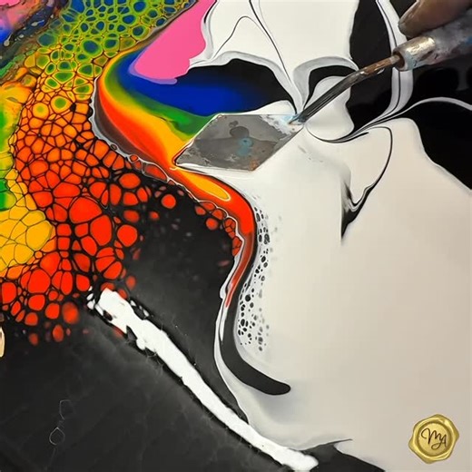 Marjolein | Fluid Artist on Instagram: "🌈 Fantasy Rainbow Swipe Acrylic Pour | Gold Accents | Fluid Art 40x80cm Link to full video in comments! Or link in bio to my YouTube Channel 😘 In this video I create a fantasy swipe acrylic pour painting using all the colors of the rainbow, combined with black, white, and gold spray paint. The result is a vibrant, dreamy fluid art piece full of movement, contrast, and beautiful cells. The painting is created on a 40 x 80 cm canvas using the