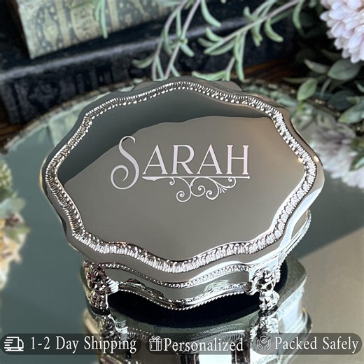 Personalized Victorian Jewelry Box Large Engraved Silver Keepsake W Lion Feet Antique Style Gift for Wedding Communion Birthday 5" X 6" - Etsy