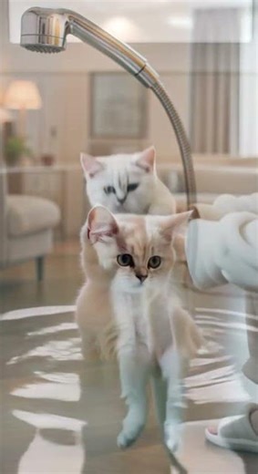 The Kitten finally learns to swim !🏊‍♂️ 💕 Watch the adorable first splash #kitten #swimming #pets