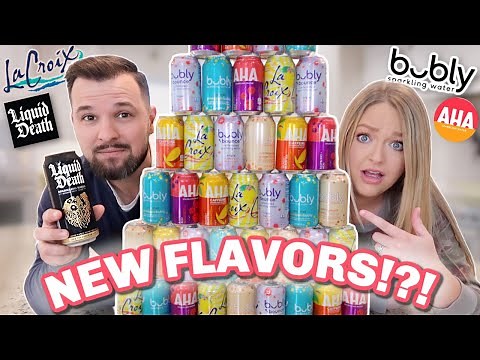 Testing NEW Sparkling WATER!!! | bubly vs AHA vs lacroix + LIQUID DEATH?!😱(Our New FAVORITE Water?)