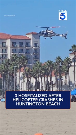 Video from an eyewitness captured the moment a helicopter crashed along Pacific Coast Highway in Huntington Beach on Saturday afternoon, leaving three people hospitalized. Details: https://ktla.com/news/local-news/3-hospitalized-after-helicopter-crash-in-huntington-beach/ | KTLA 5 News