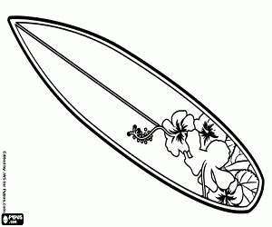 Surfboard with flowers coloring page printable game