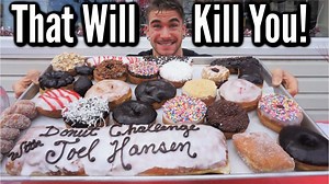68K views · 2.5K reactions | No way one man can eat that! Today we have a massive doughnut challenge at Bridgeport Bakery 2.0 in Chicago Illinois! For this big food challenge we have over 2 dozen different donuts and one giant donut! With only 30 minutes to get the $50ish meal for free, will man or food win and remain victorious? ManVFood style crazy food challenge, lets see what happens! | Joel Hansen - Model Vs Food | Facebook