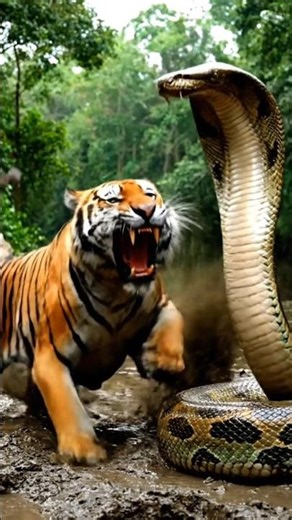 When a Tiger Faces a Giant Python 😱🐅🐍”#Viral Video #Trending #shorts