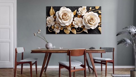 Large Wall Art for Living Room Bedroom Office Tree Art Wall Decor Gold Artwork Tree of Life Wall Art White Flower Framed Wall Decor Modern Canvas Prints 29x59 In