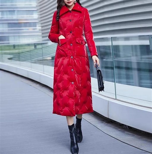 Red Long Down Jacket, Scarlet Red Plus Size Women Winter Puffer Coat, Maxi Quilted Full Length Bomber, Lapel Collar Style With Pockets - Etsy
