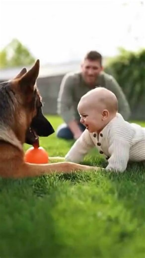 Cute baby playing with German shepherd dog 🐶#cutebaby #german #dig #youtube
