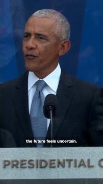 Obama calls for hope over despair at presidential center opening