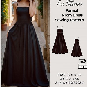 Formal Prom Dress Sewing Tutorial ,black Dress,graduation Dress Evening Prom Gown Dress Sewing Pattern; (PDF Pattern) 2 to 30 A4 A0 Format - Etsy