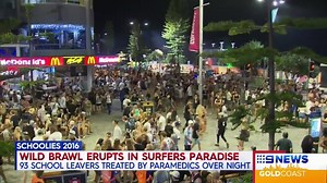 Shocking video has emerged of a wild brawl during Schoolies celebrations in Surfers Paradise. #9News | http://9News.com.au | 9 News Gold Coast