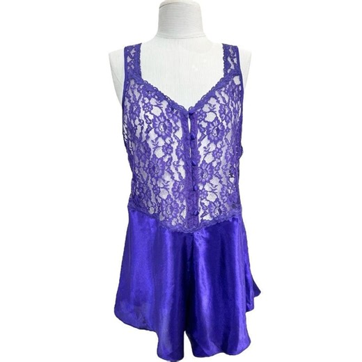 Vintage 80s 90s Purple Satin Lace Flutter Short Romper Teddy Negligee Lingerie L - Etsy