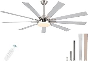 72 Inch Ceiling Fans with Lights,Large Modern Ceiling fan with Remote and 9 Wooden Blades,Dimmable,6 Speeds,Noiseless Reversible Indoor&Outdoor Fan for Bedroom,Patio,Living Room