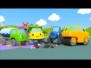 Blue Tractor’s Playground: Trash - Fun Truck Cartoons for Kids! 🚜🏁🎉