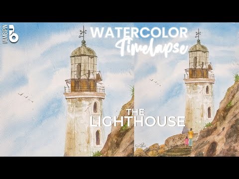 How to Paint a Lighthouse in Watercolor | Seascape Painting Time Lapse